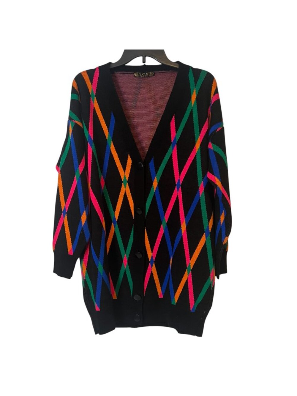 Cardigan Button Up Sweater Womens Retro Bold Colorful 90s Wool Blend